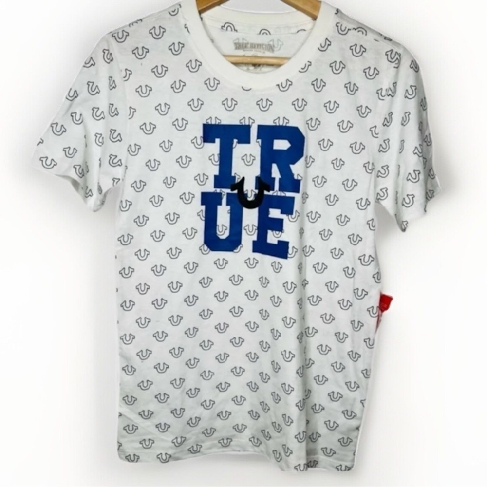 True Religion Boys Monogram Logo T-Shirt White Size L Graphic Print
